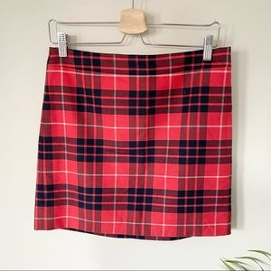 J Crew Red and Navy Plaid Wool Mini Skirt